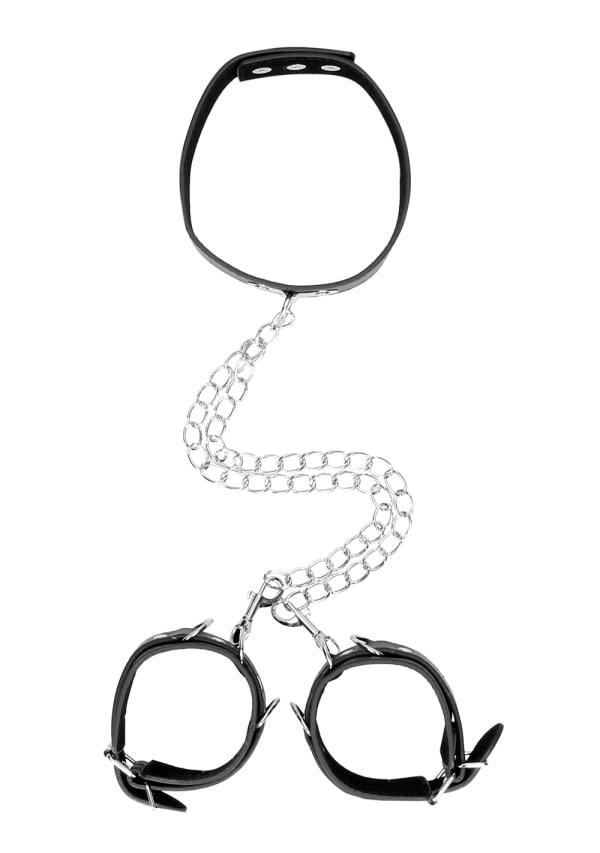 Fetish & Bondage | Bonded Leather Collar With Hand Cuffs, Adjustable Straps And Chain Fetish & Bondage Black