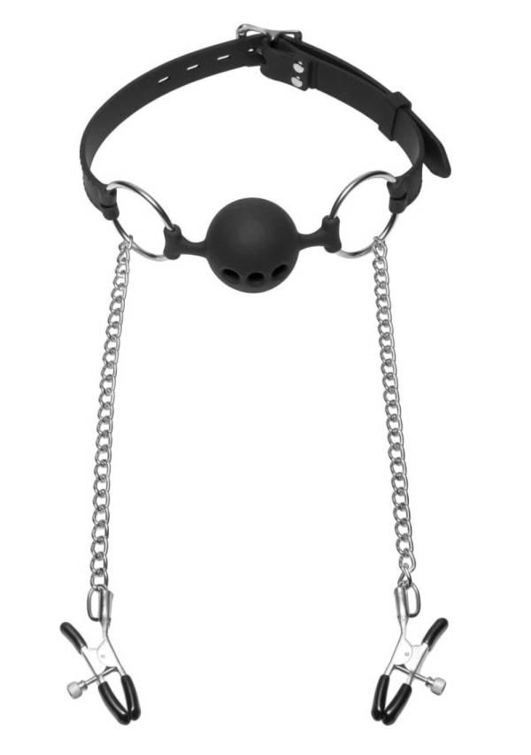 Fetish & Bondage | Hinder – Breathable Ball Gag With Nipple Clamps Fetish & Bondage Fetish & Bondage