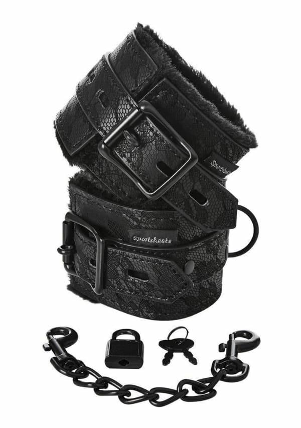 Fetish & Bondage | Lace Fur Lined Hand Cuffs Fetish & Bondage Black