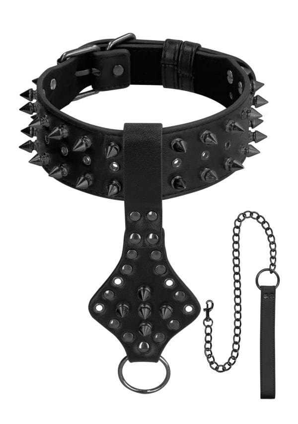 Fetish & Bondage | Ouch! Skulls And Bones – Deluxe Spiked Collar With Leash Fetish & Bondage Black