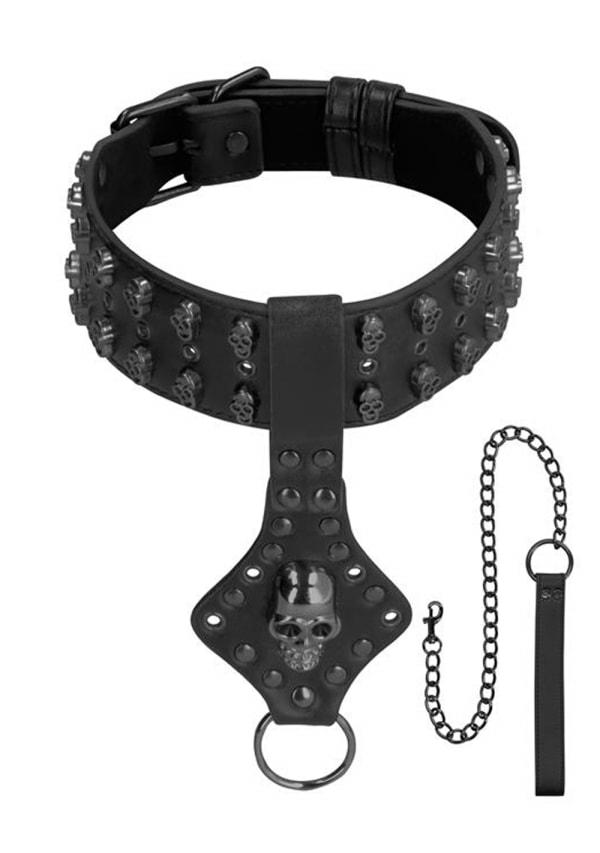 Fetish & Bondage | Ouch! Skulls And Bones Neck Chain With Skulls And Leash Fetish & Bondage Black