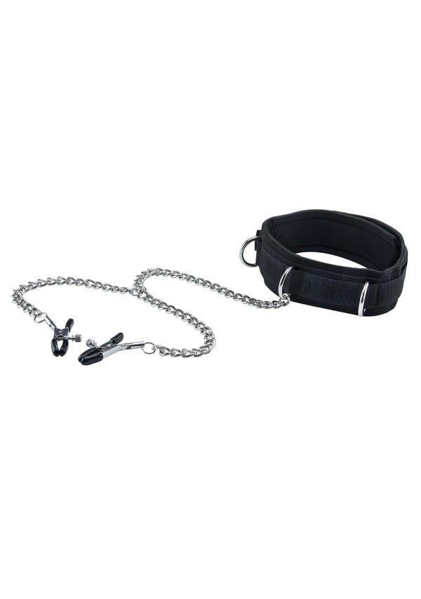 Fetish & Bondage | Ouch! Velcro Collar With Nipple Clamps And Adjustable Straps Fetish & Bondage Black